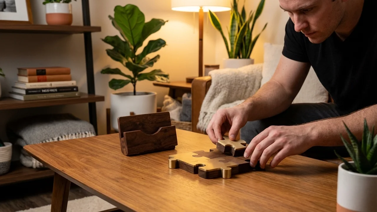 Pähkinäpuinen pulma­käyntikorttiteline — Keskivaikea tyylikäs pöytäkoriste - 5